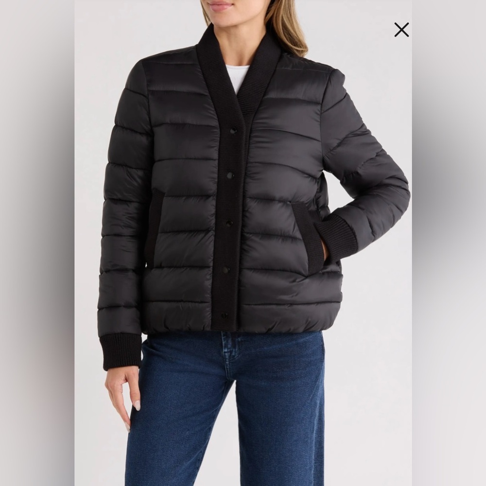 REBECA MINKOFF Women's Black Water Resistant Ribber Trim Puffer Jacket Sz S NWT - Picture 4 of 12